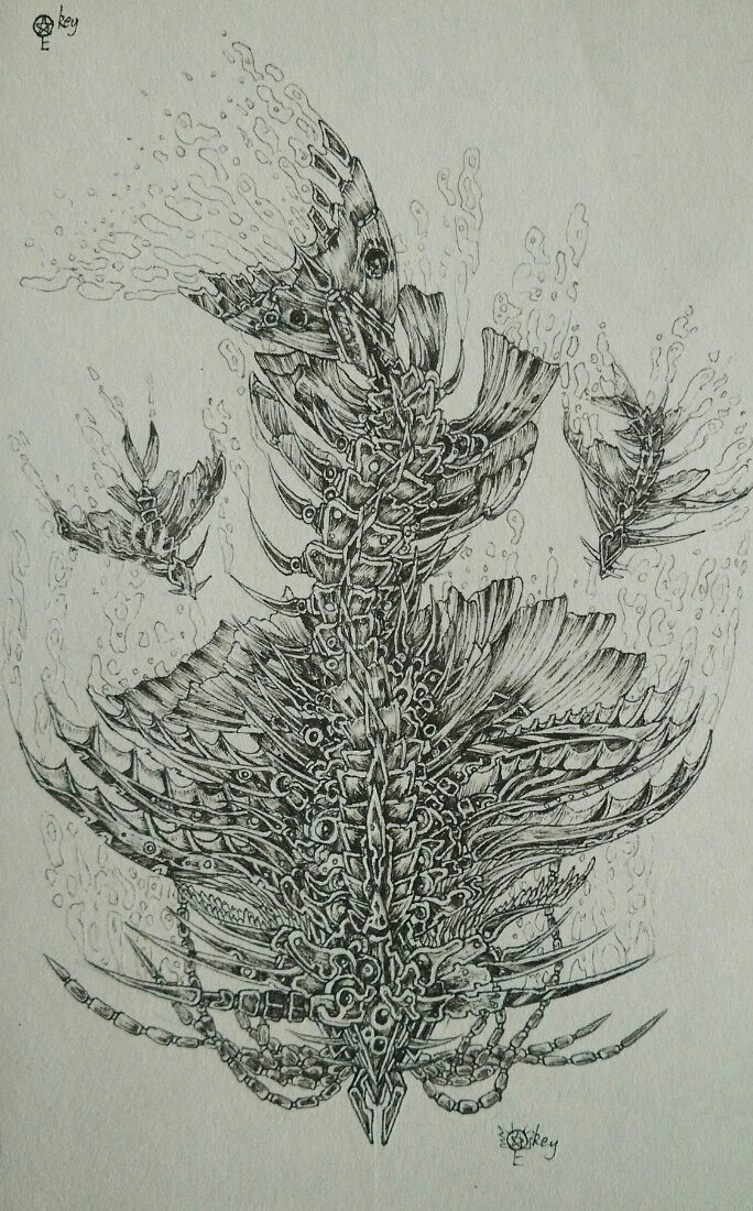 骨鱼黑白装饰画