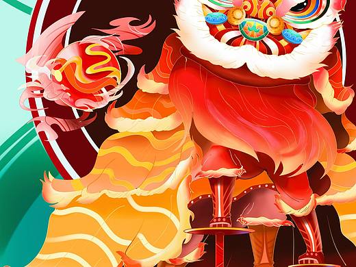 原创国潮插画展示——中华舞狮