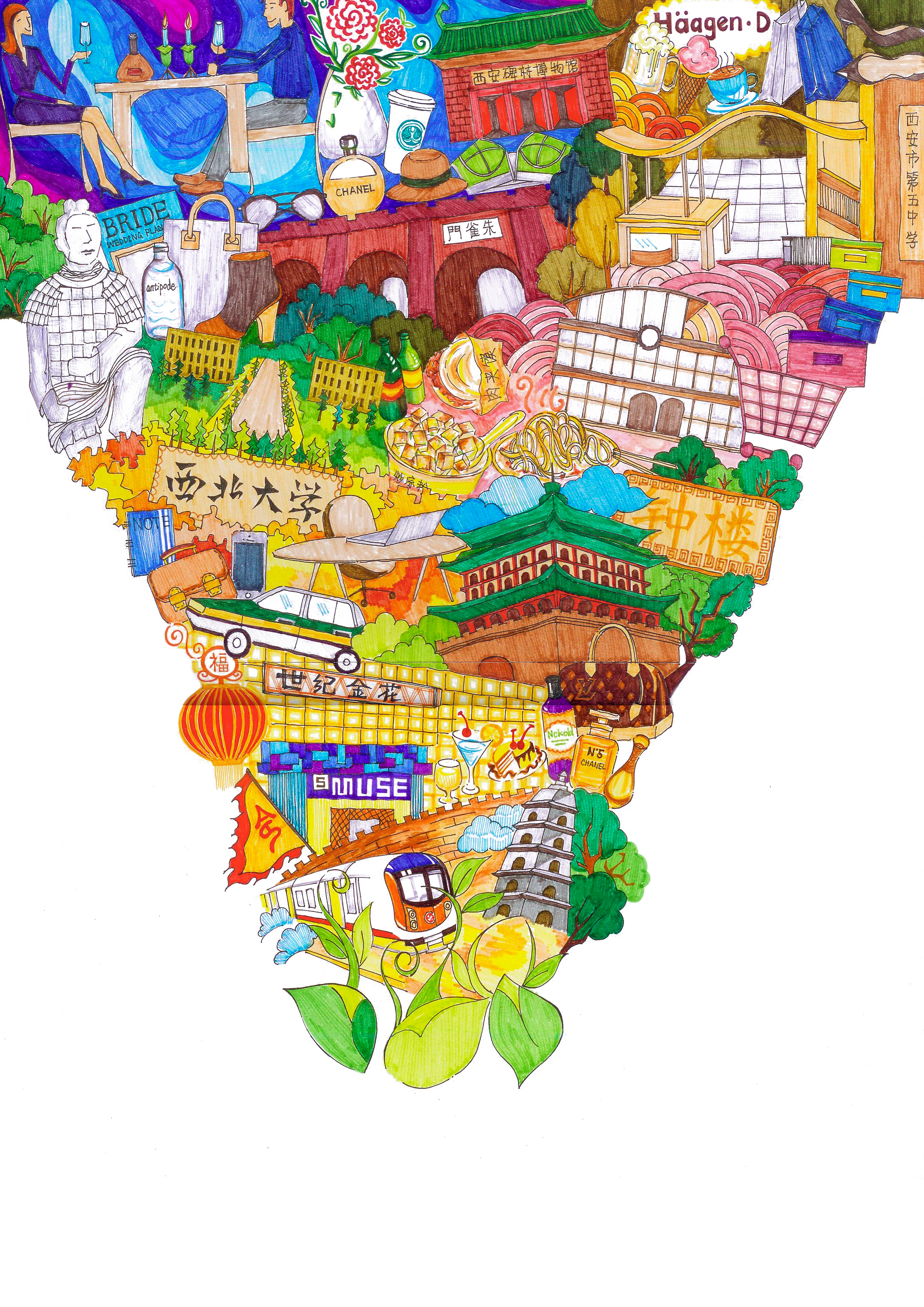 西安朱阙项目广告插画