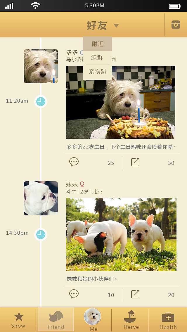 宠物APP（图ZMjI1MzY1NzY=） - APP界面 - 站酷设计师橡果子zzz原创素材 - 站酷ZCOOL