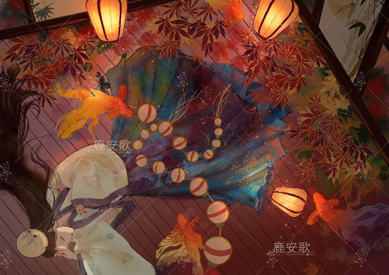 古风少女插画过程+细节图