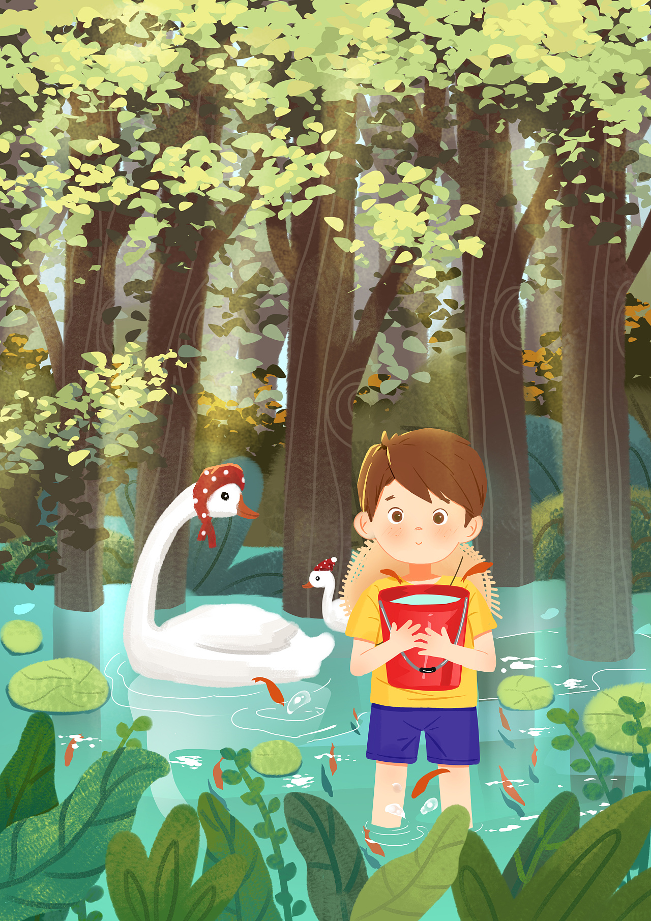 儿童插画——玩水