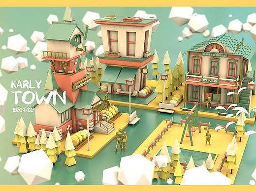 C4D 建筑 lowpoly 小镇
