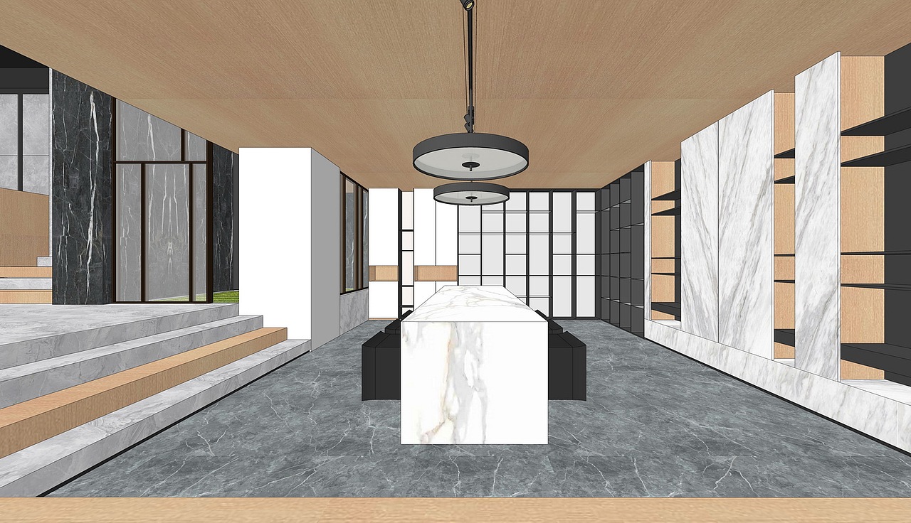 现代展厅su模型下载