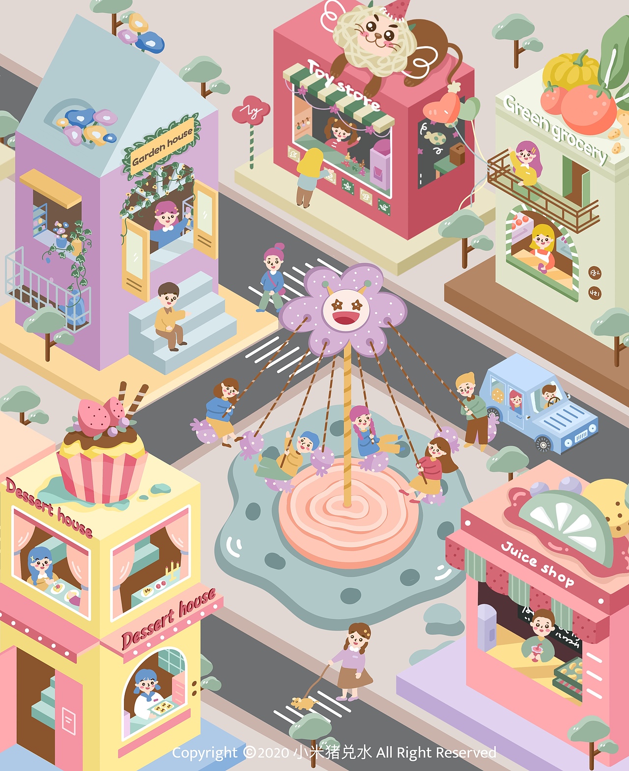 2.5D小街道（图ZMTk2MzQxMzYw） - 商业插画 - 站酷设计师小米猪兑水原创素材 - 站酷ZCOOL