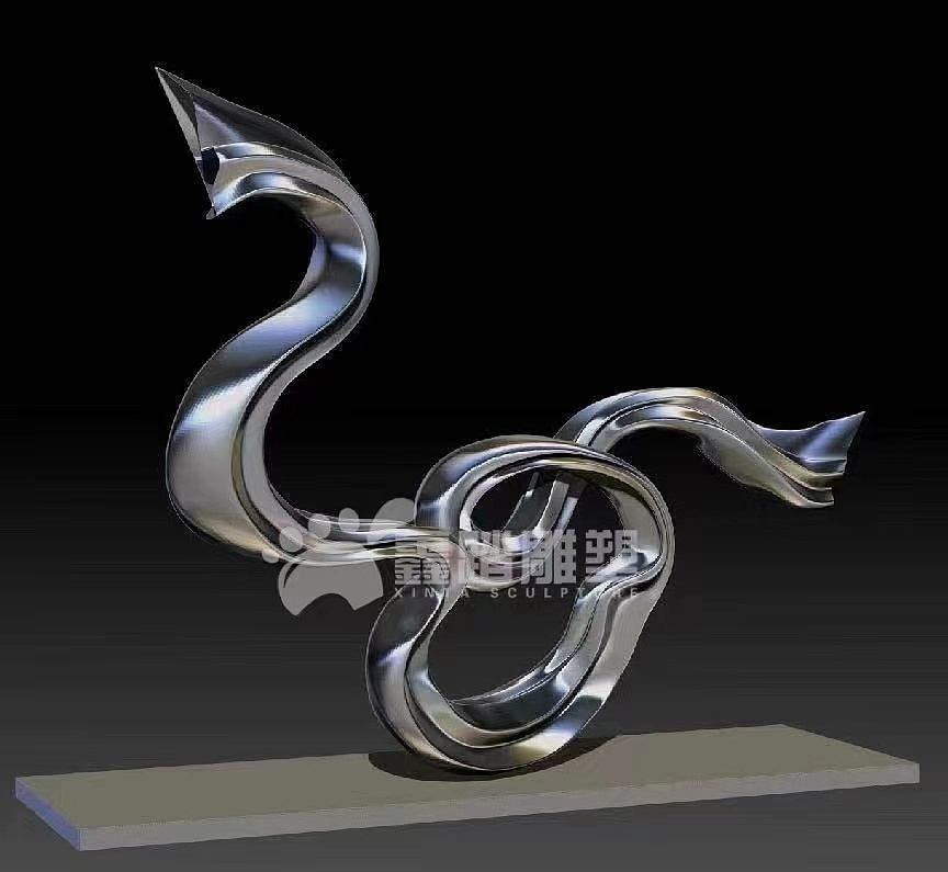 手工锻造抽象不锈钢雕塑摆件 镜面不锈钢飘带造型雕塑
