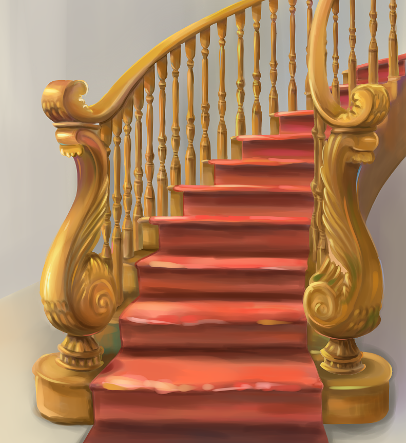 完善楼梯扶手细节部分,画出木质漆的质感。(好吧 其实我很菜的~~)之后就是完善了一下背景 