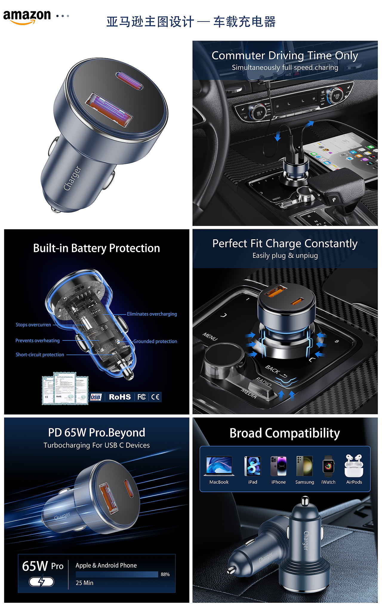 亚马逊主图:车载充电器