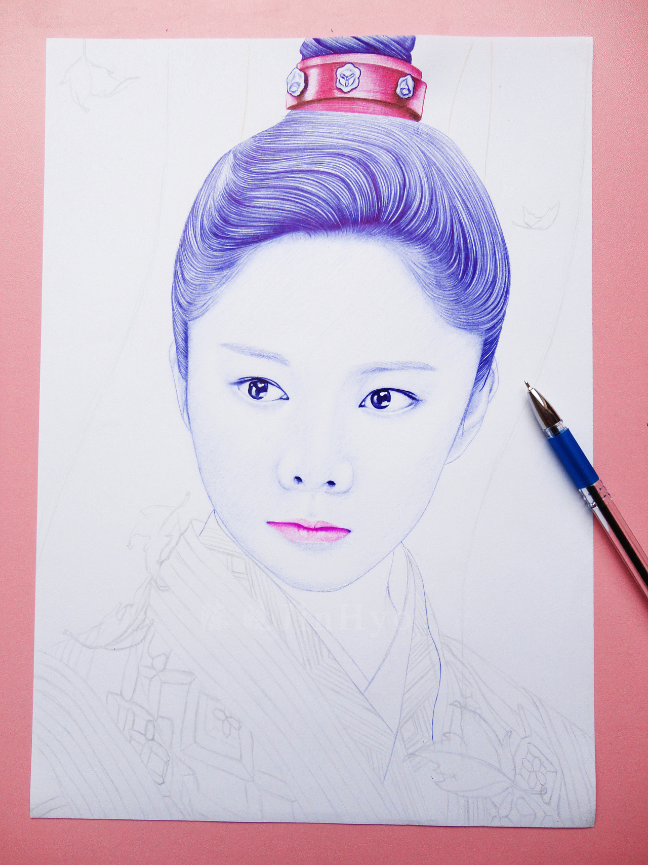 圆珠笔手绘《锦衣之下》谭松韵