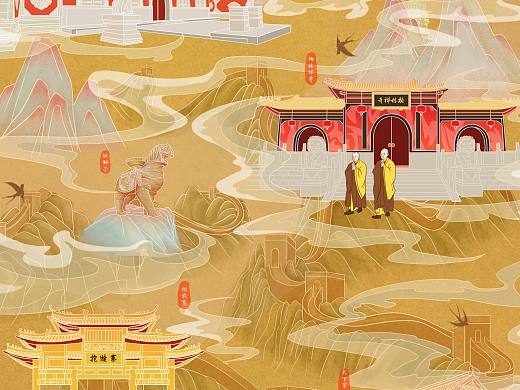 河北旅游景点建筑插画