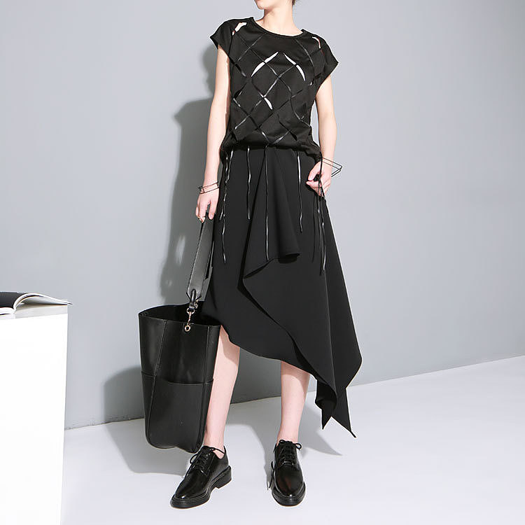 【原创品质】欧美站 2016女装新品 A字型格不对称半身裙