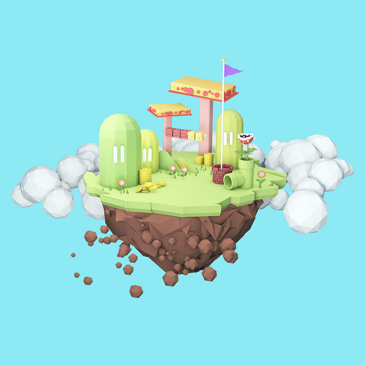 lowpoly风超级玛丽小岛