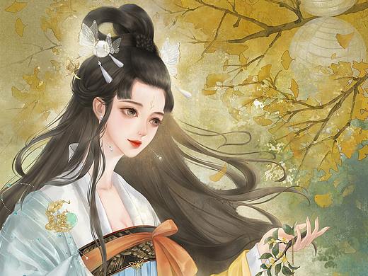 银杏古风插画