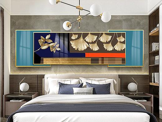 原创现代轻奢客厅装饰画银杏叶挂画简约画床头画