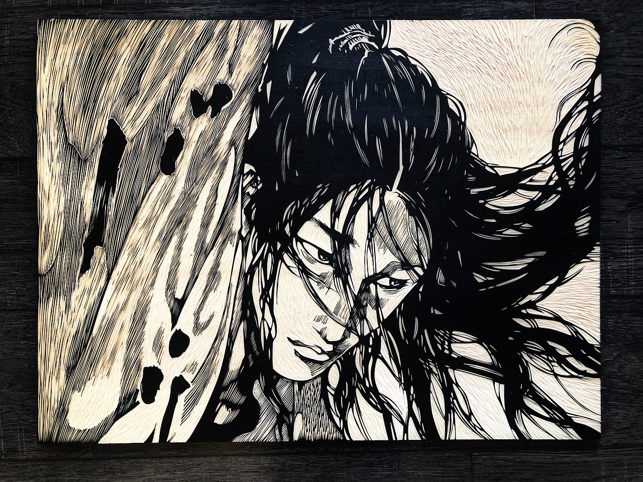 佐佐木小次郎浪客行手工雕刻黑白木版画