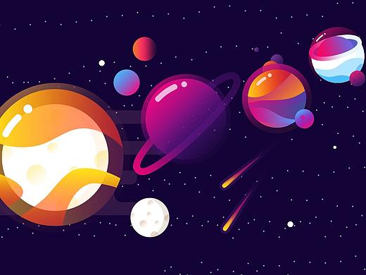一组星球的扁平插画