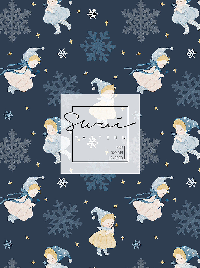 《雪花仙子小温蒂》｜原创印花 四方连续图（图ZMzY3NTYzODM2） - 图案 - 站酷设计师SuruiZ原创素材 - 站酷ZCOOL