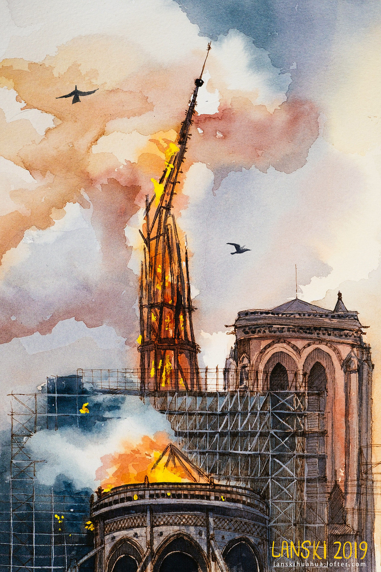 大火里的巴黎圣母院