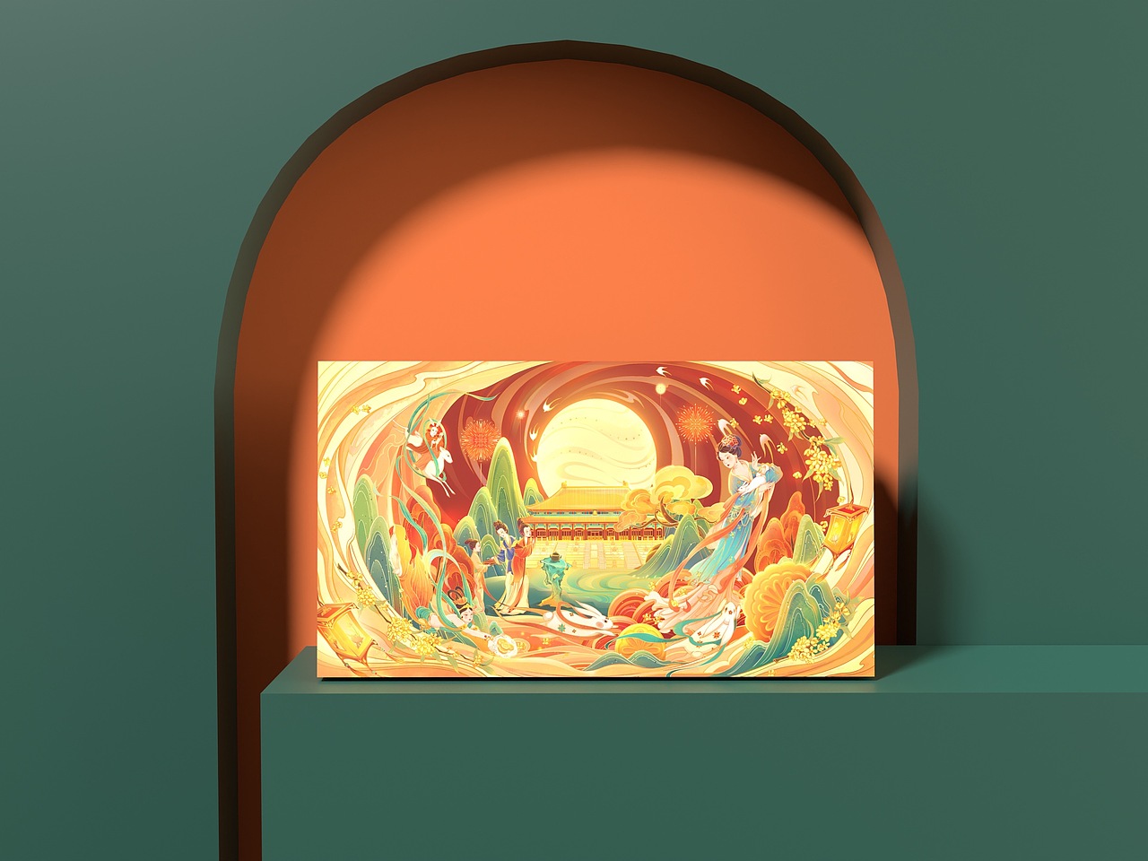 原创【盛世中秋】中秋节国潮手绘礼品包装插画