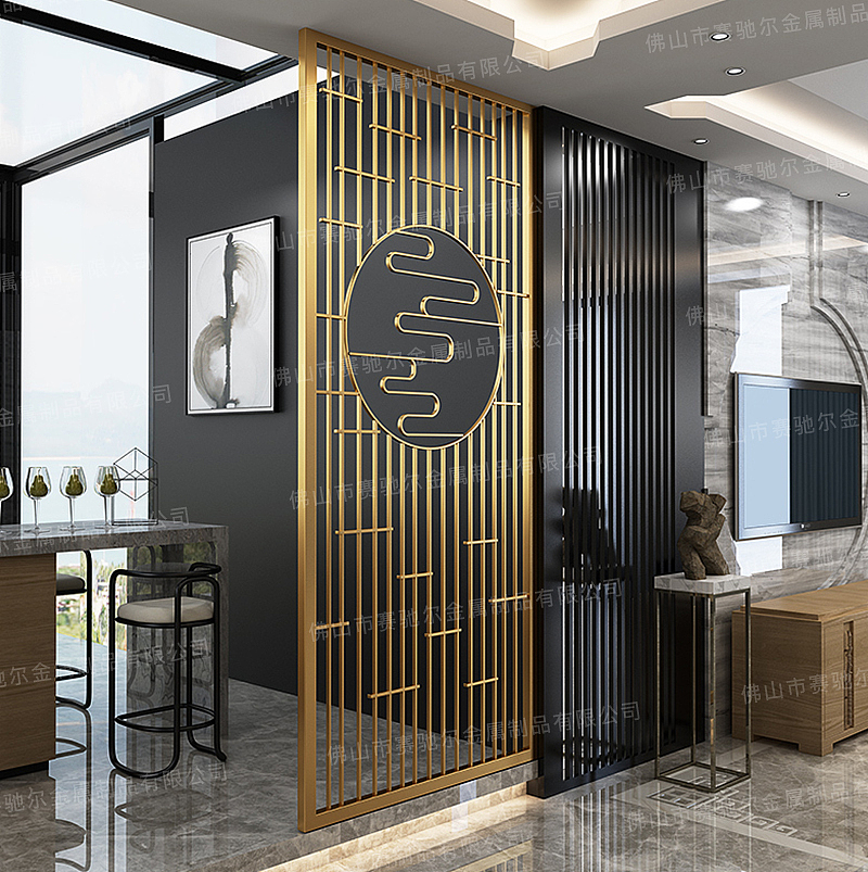 新中式不锈钢屏风隔断钛金镂空雕花现代轻奢金属装饰（图ZMjIwMDc1Mjky） - 家装设计 - 站酷设计师赛驰尔金属原创素材 - 站酷ZCOOL