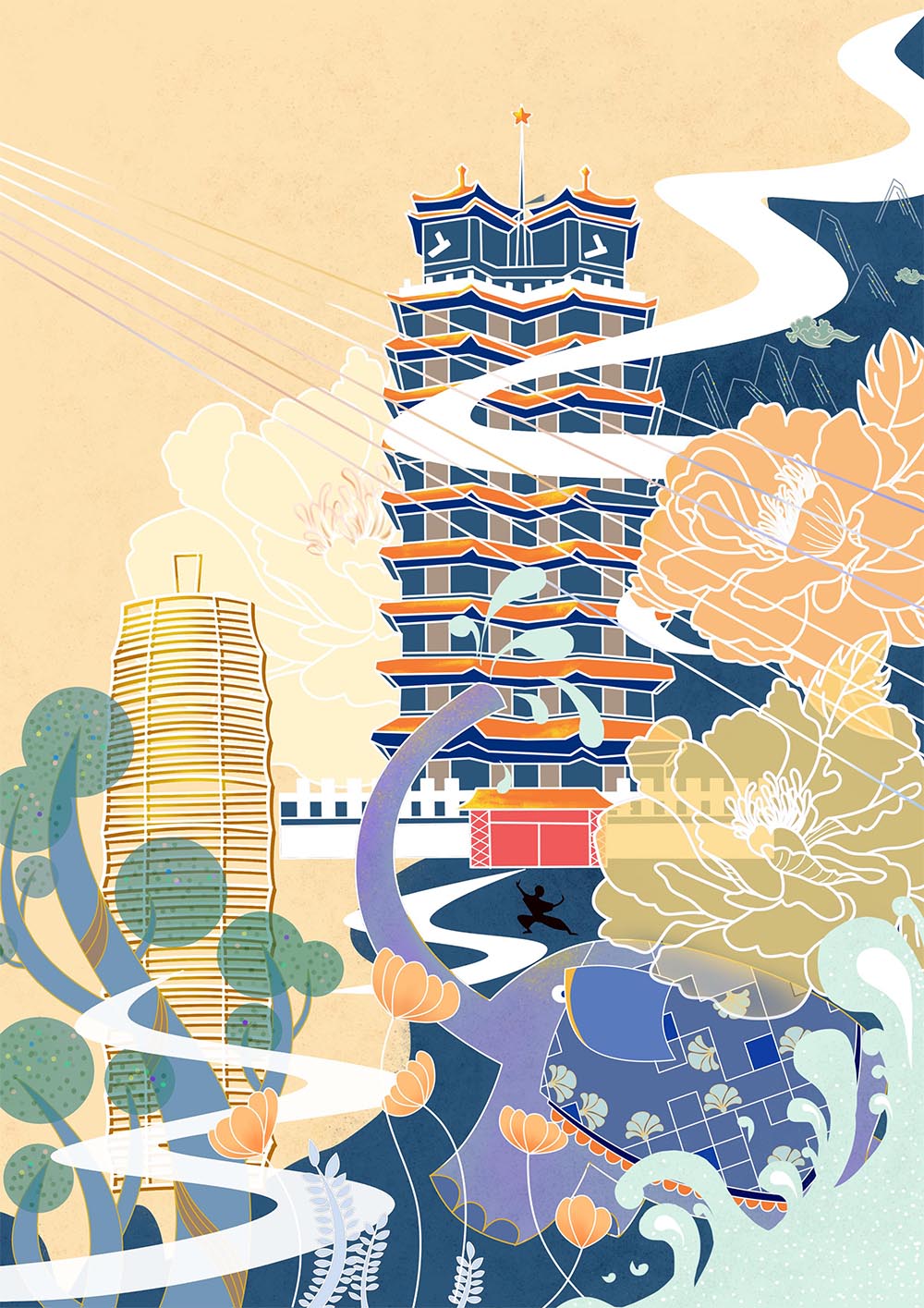 河南风景特色建筑插画图片