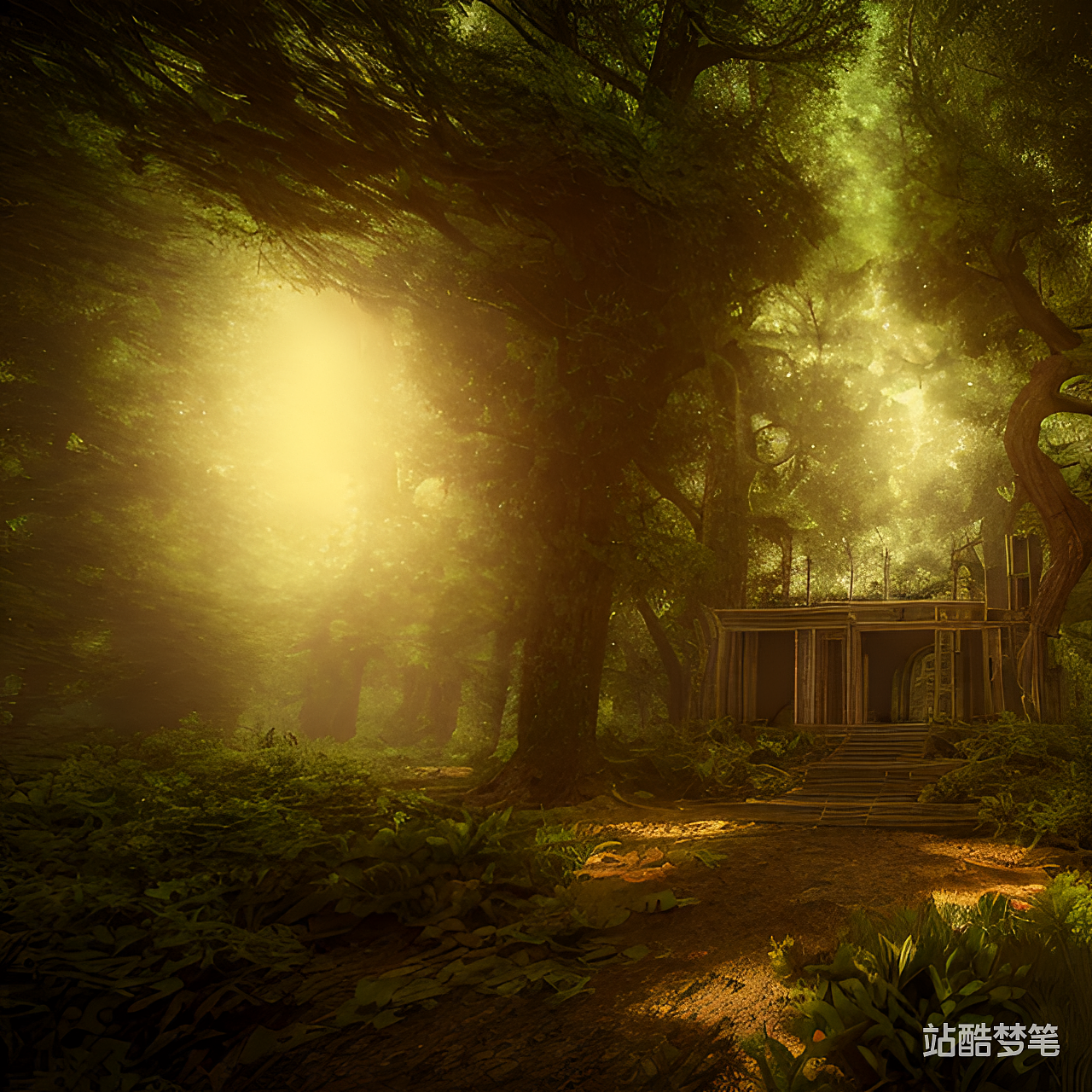 #站酷梦笔#房子 森林里 超写实，赛博朋克，数字艺术，（图ZMzM1Njc3MzMy） - AI作品 - 站酷设计师Z004507233原创素材 - 站酷ZCOOL