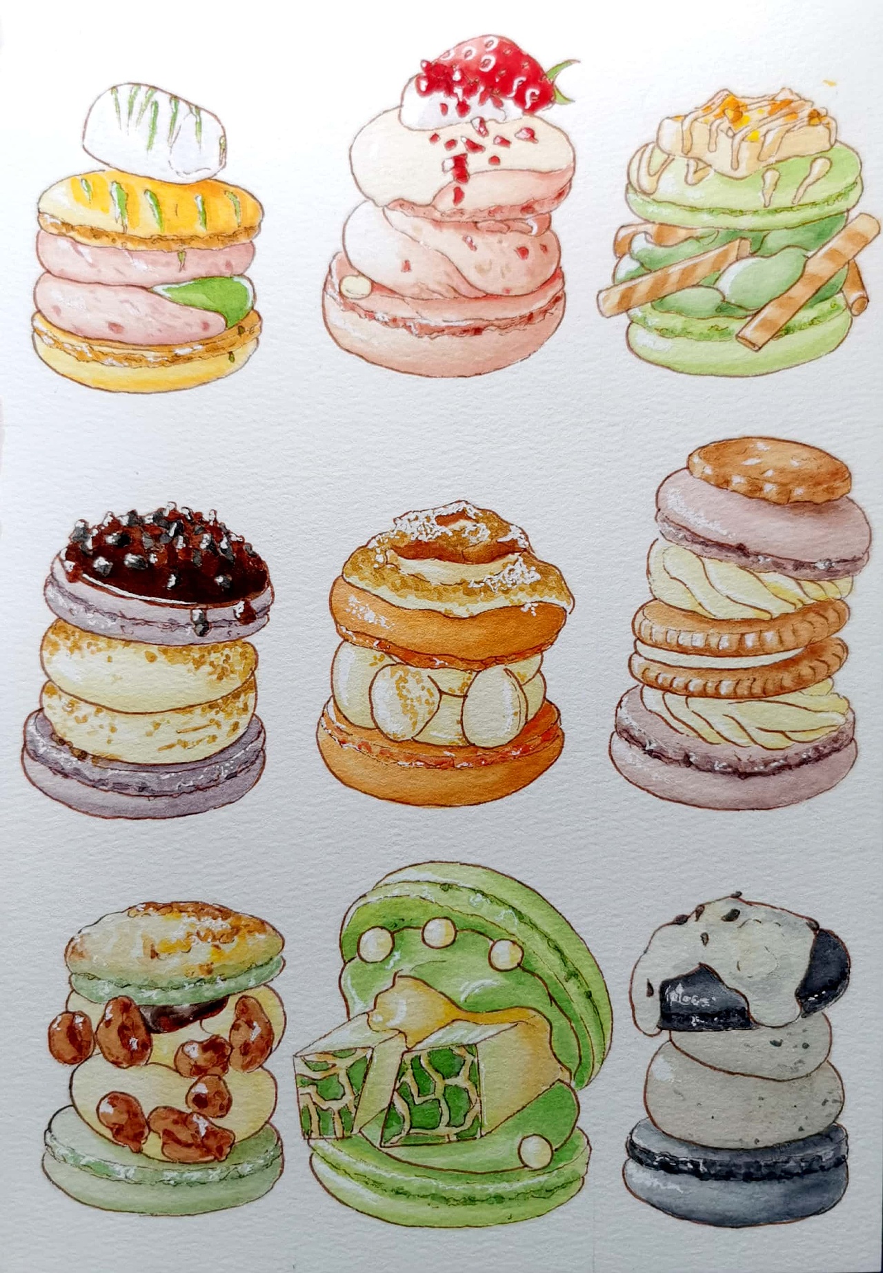 马卡龙水彩插画