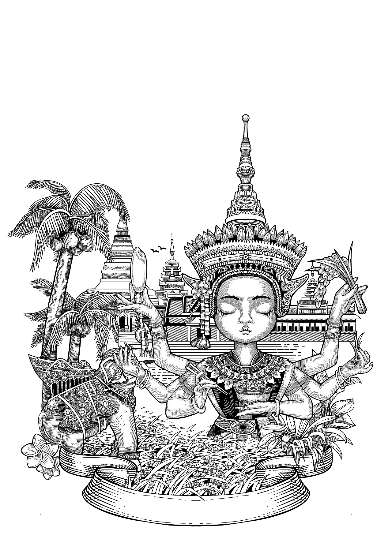 泰国大米插画