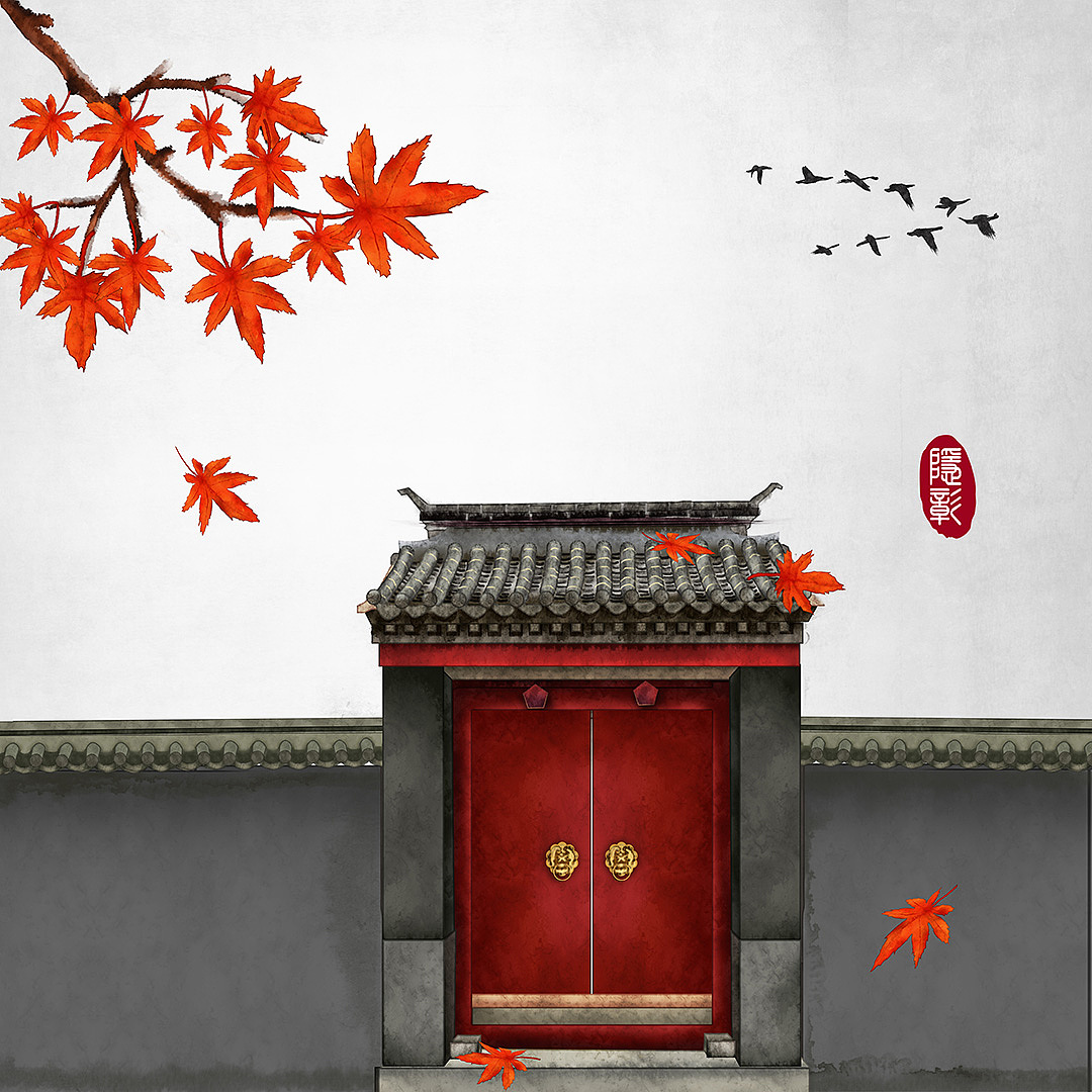 柿子树中式门古建筑古门飞鸟古风水墨画古风插画（图ZMjIzNjIzNzYw） - 商业插画 - 站酷设计师隐彰原创素材 - 站酷ZCOOL