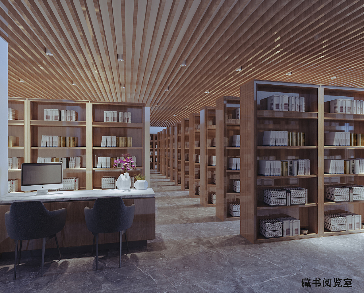 新中式图书室 - 效果图交流区-建E室内设计网