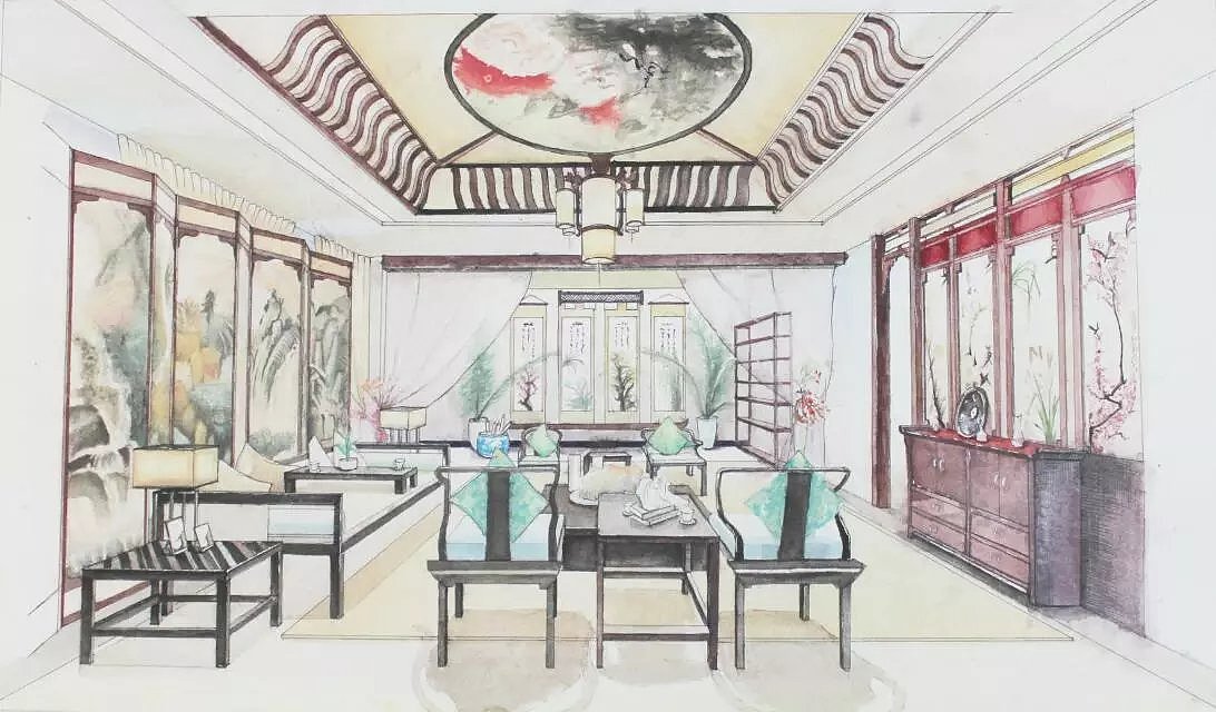 中式室内手绘