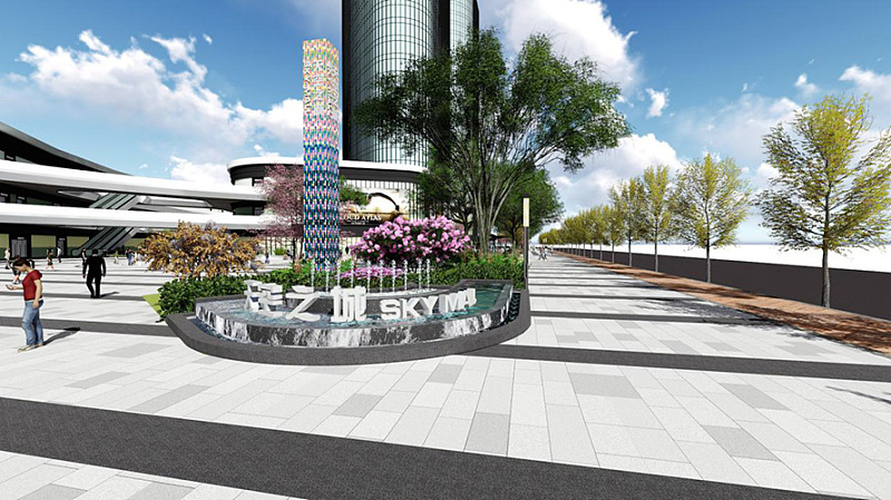 绿动园林"天空之城"项目入口效果图 设计结合建筑进行整体性景观设计