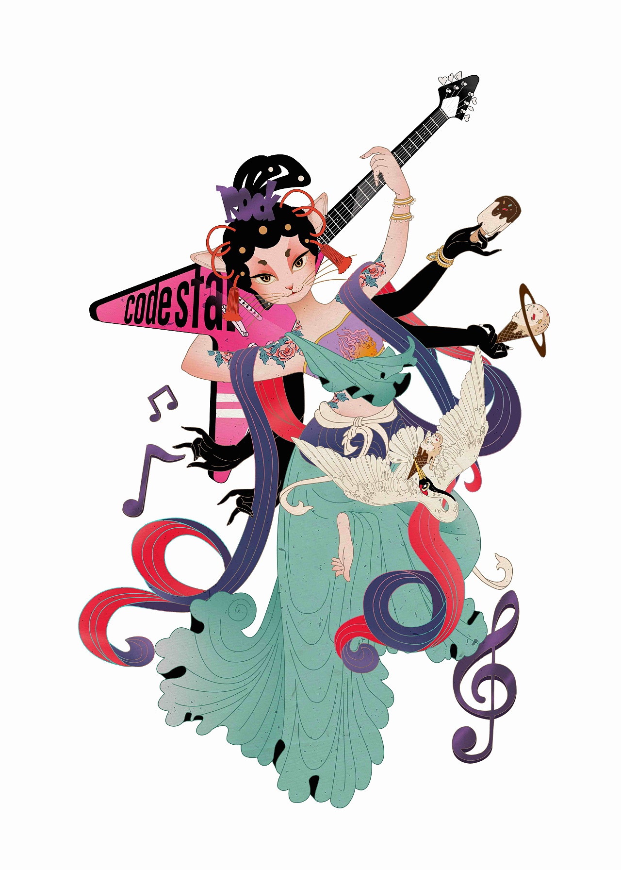 蒸汽波敦煌（图ZMjMyNDYyMTYw） - 商业插画 - 站酷设计师曹立定定原创素材 - 站酷ZCOOL