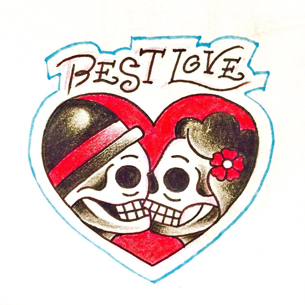 彩色铅笔 爱心骷髅