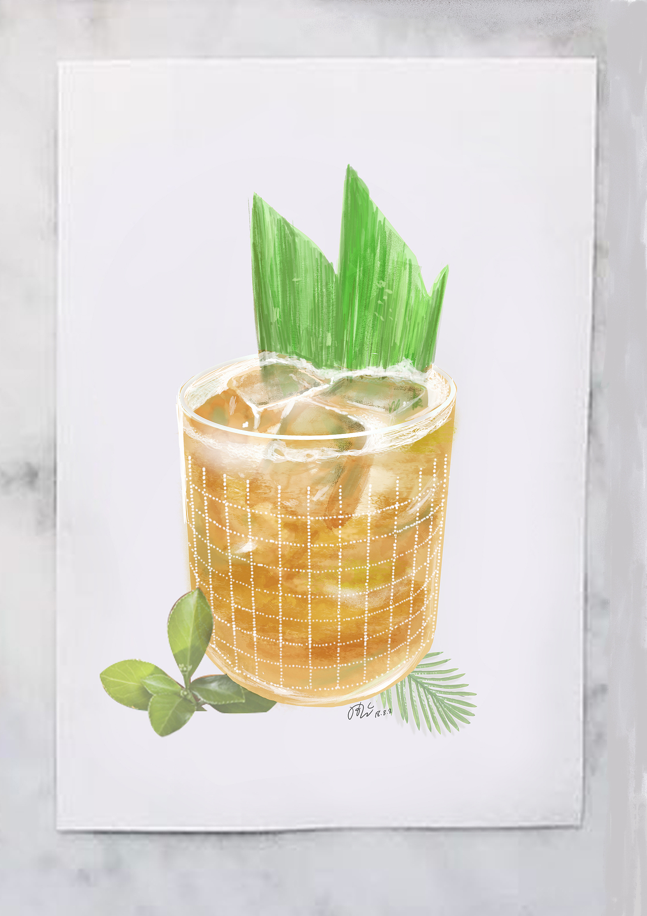 一组夏日手绘饮品