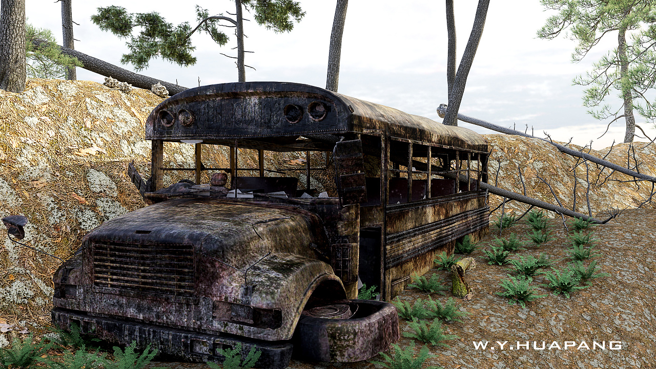 废弃的林中校车