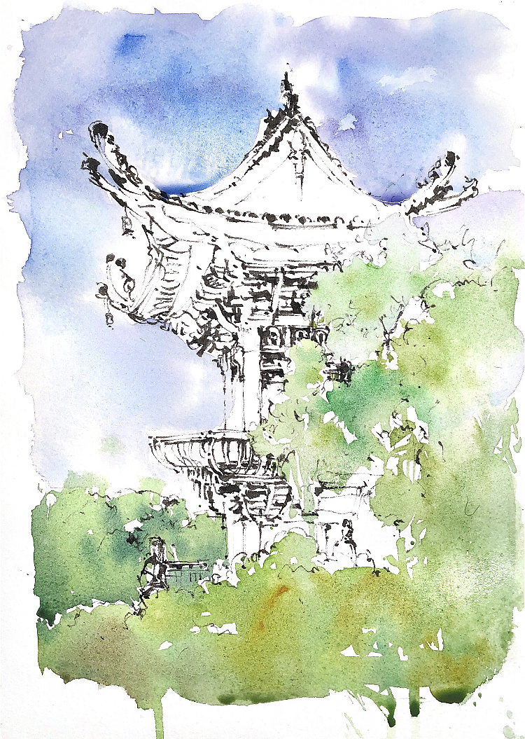 【钢笔淡彩】明代遗亭