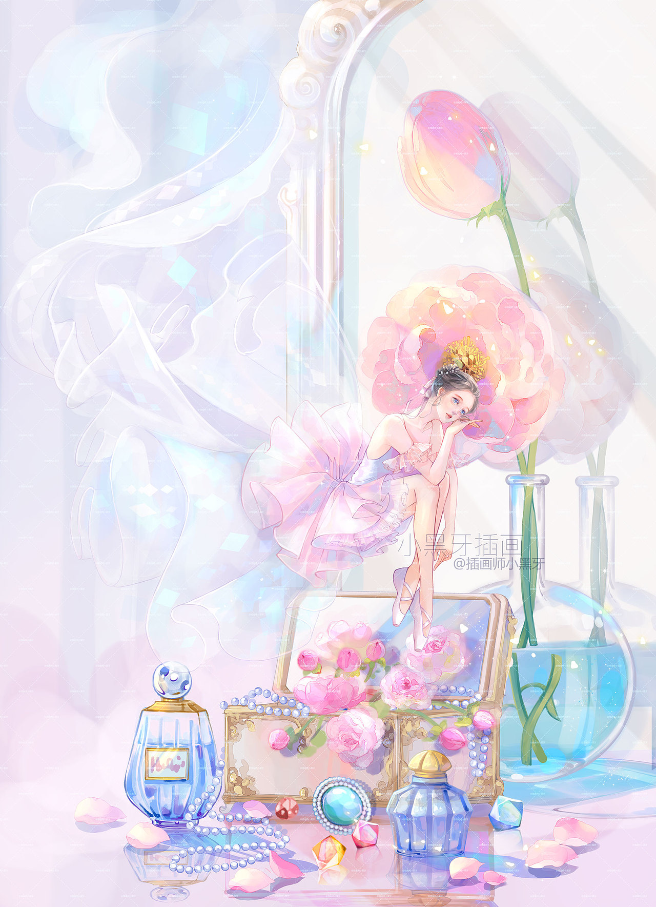 梳妆台上的芭蕾少女（图ZMjcxNjY4MzQ0） - 商业插画 - 站酷设计师插画师小黑牙原创素材 - 站酷ZCOOL