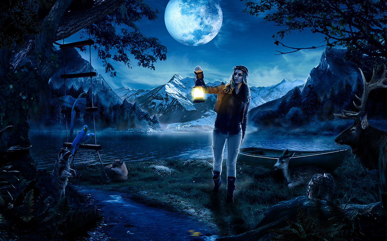 看高高手公开课杰克老师的海报合成练习-夜晚少女|平面|海报|梁佳佳