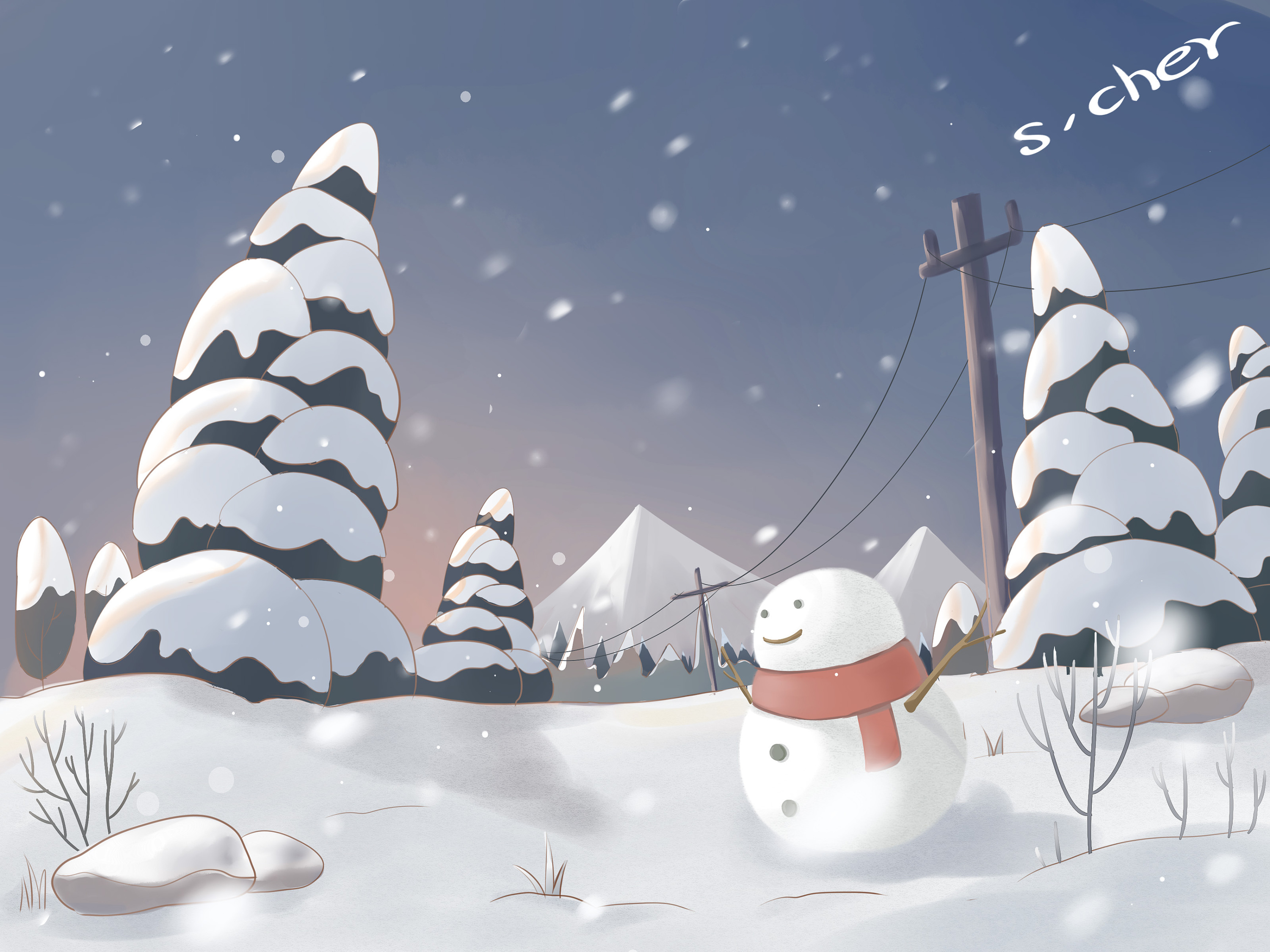 大雪节气冬天冬季冰雪覆盖唯美雪花景色插画图片-千库网