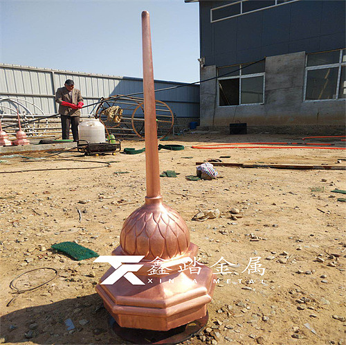 寺庙屋顶不锈钢避雷针雕塑、紫铜锻造楼顶塔尖雕塑简述