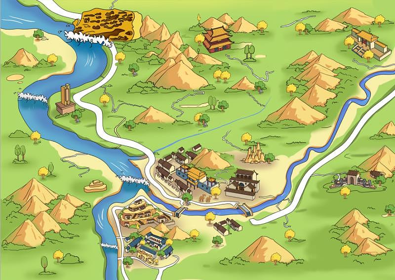 碛口风景区手绘地图（图ZMjEzNTg3OTA4） - 商业插画 - 站酷设计师手绘地图设计原创素材 - 站酷ZCOOL