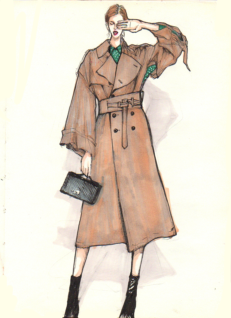 日本时尚杂志模特穿搭手绘