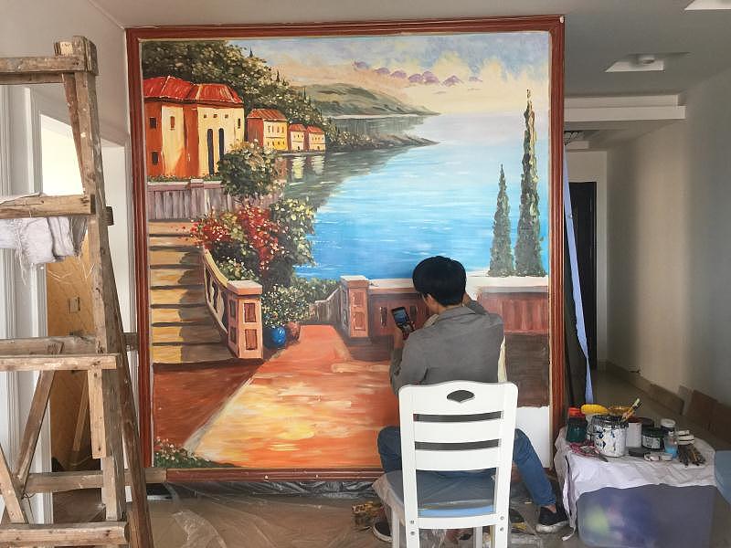 室内地中海风景(墙绘)|纯艺术|绘画|华铭智墙绘 - 原创作品 - 站酷