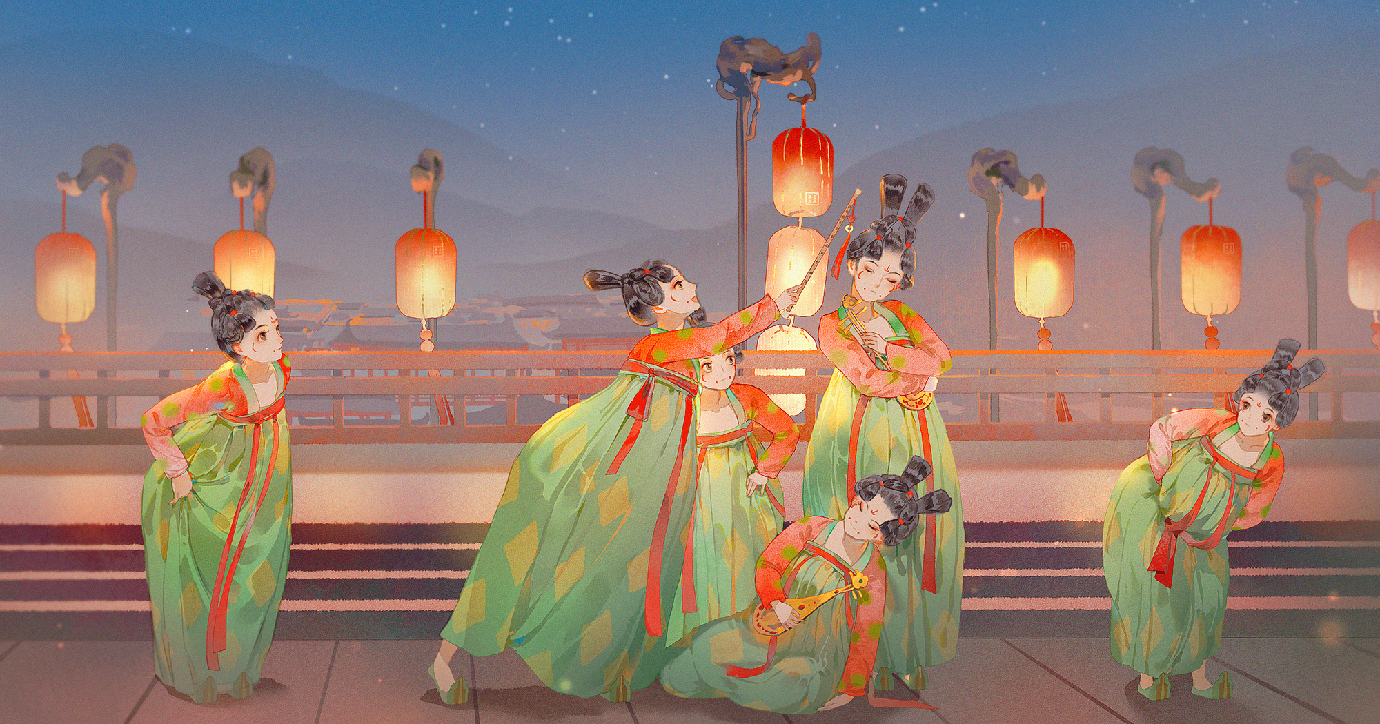 卡通唐宫夜宴背景图片