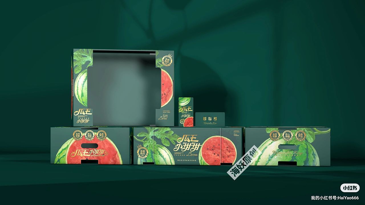 {原创}西瓜🍉水果食品礼盒手绘插画包装设计