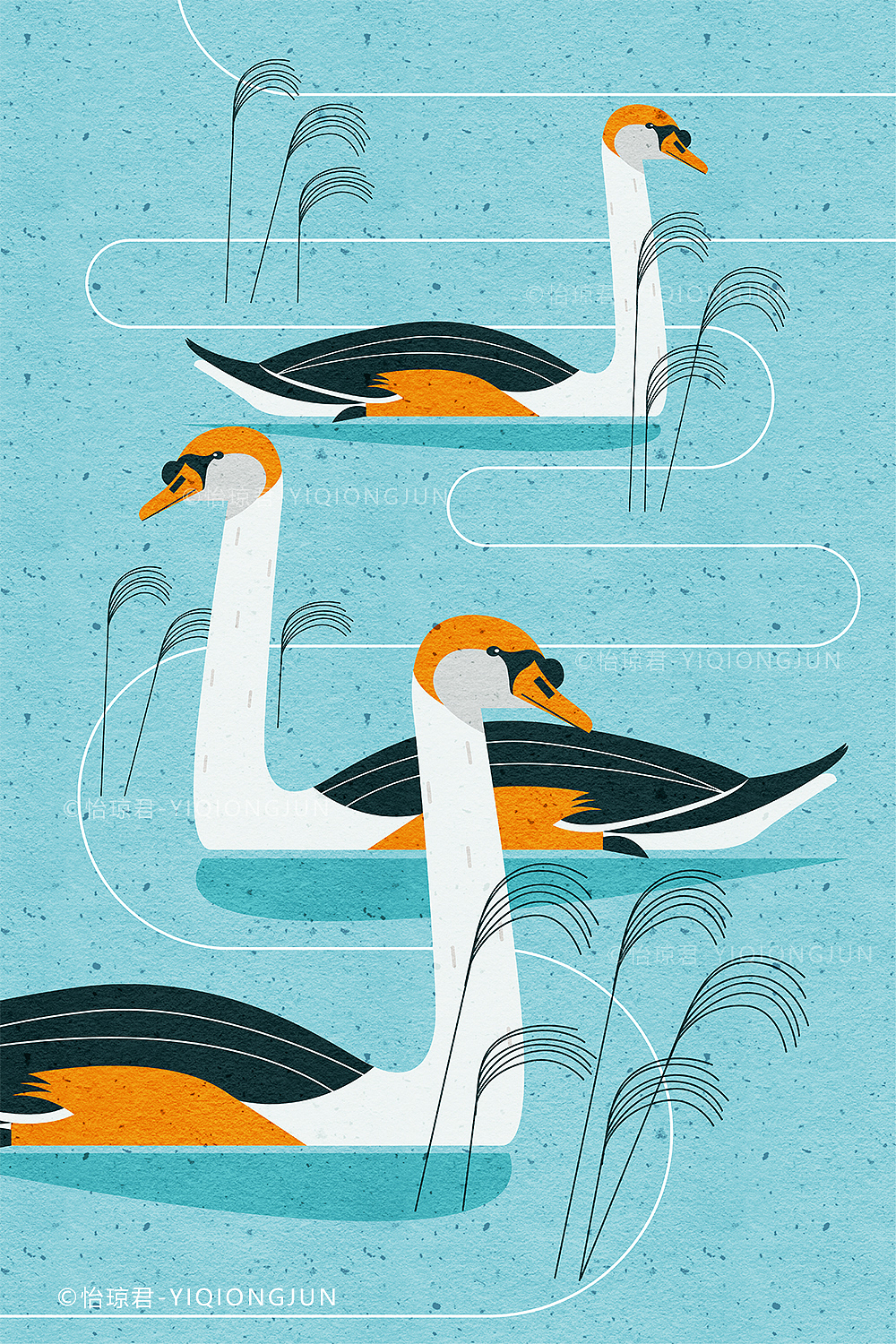 扁平插画 鹅鹅鹅