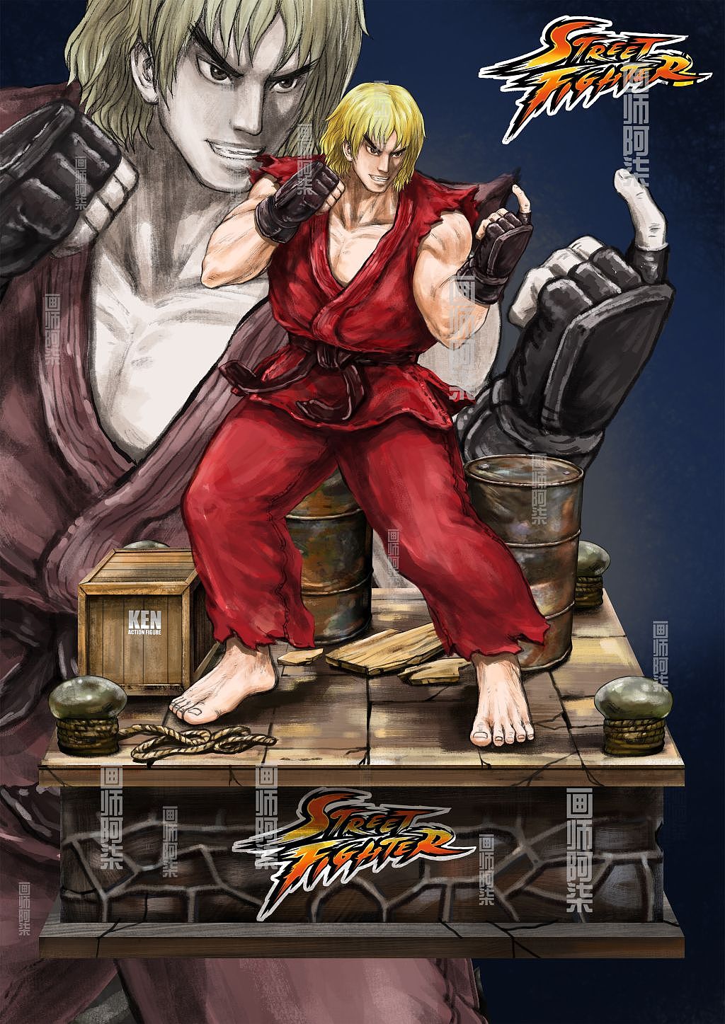 街头霸王肯隆特典手办设计方案插画设计GK雕像地台场景