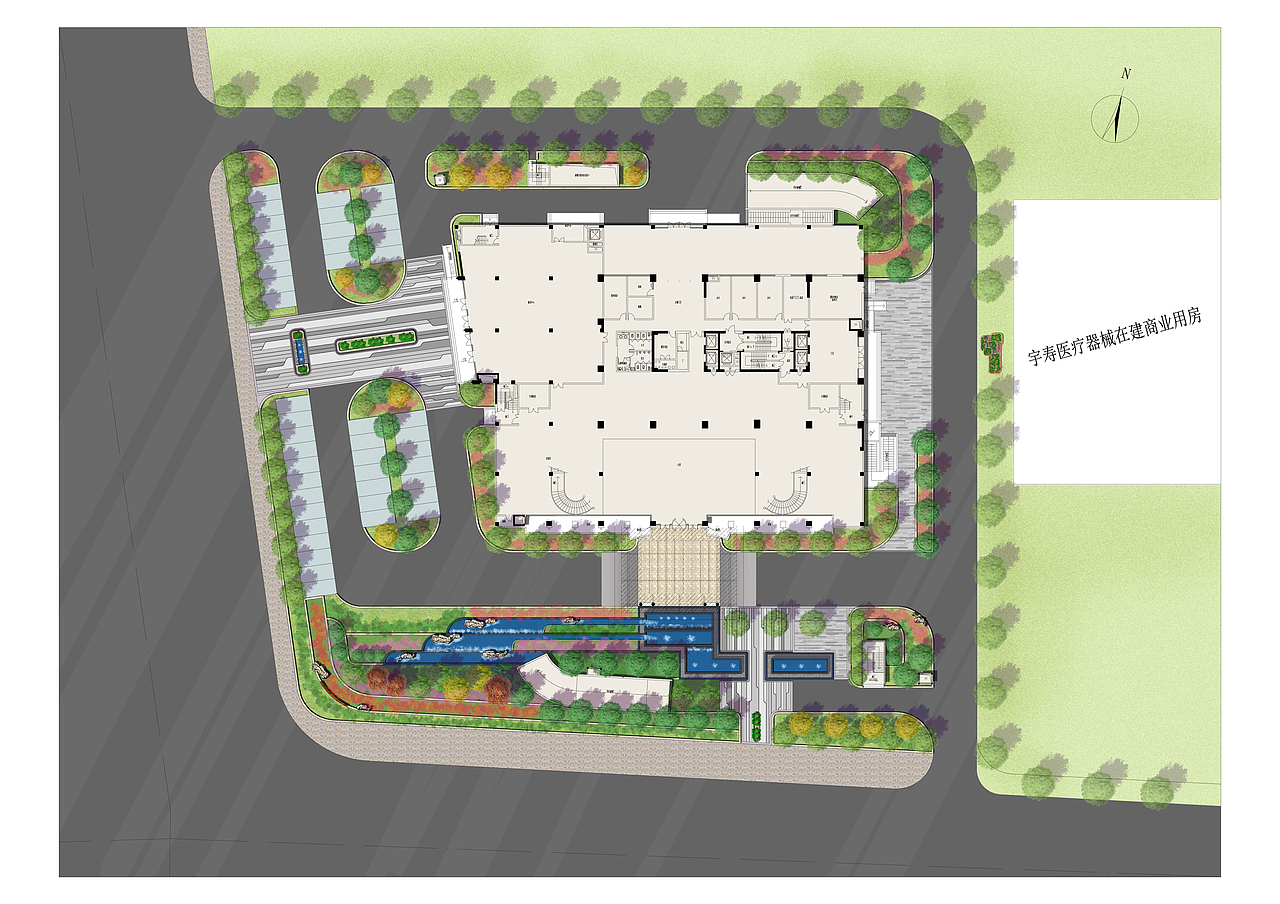 方案一，以跌水水景为主