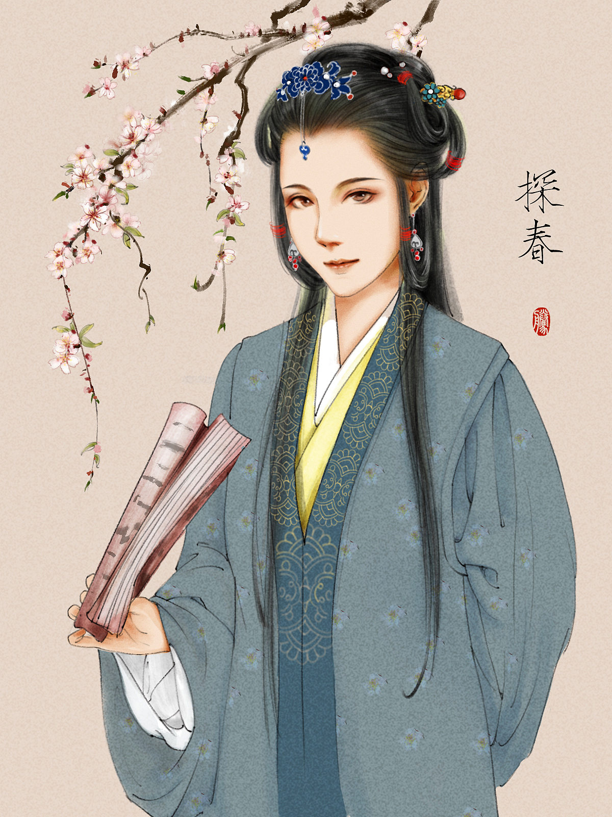 红楼十二金钗——探春（图ZMTI0ODM2NzI4） - 商业插画 - 站酷设计师腾腾dimple原创素材 - 站酷ZCOOL